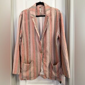 Free People Salmon Stripe Oversized Lined Blazer NWT Size S